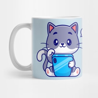 Cute Cat Playing Handphone Cartoon Mug